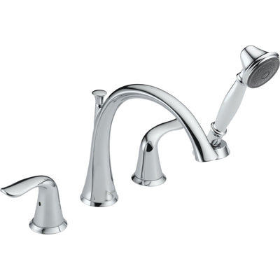 Delta Lahara Deck-Mount Chrome Roman Tub Faucet with Handshower Trim Kit 337857