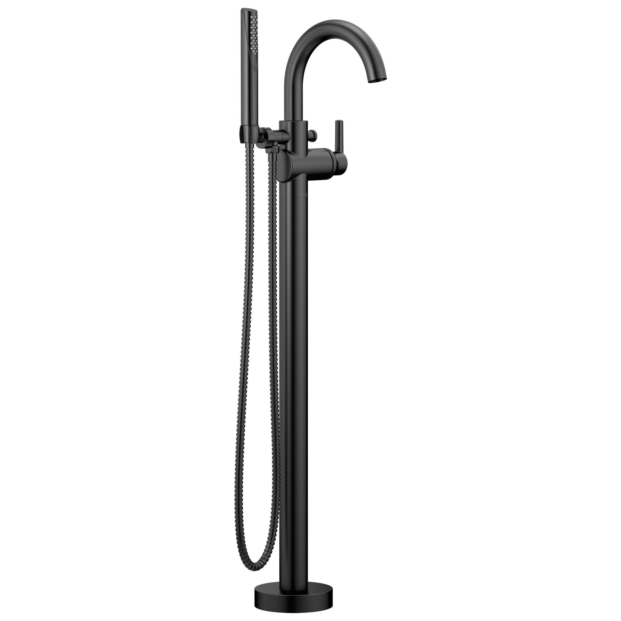 Delta Trinsic Collection Matte Black Finish Contemporary Floor-Mount Free Standing One Handle Tub Filler Faucet Trim Kit (Requires Valve) DT4759BLFL