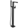 Delta Ara Matte Black Finish Freestanding Floor Mount Tub Filler Faucet with Hand Shower Includes Handle, Cartridge, and Valve D3613V