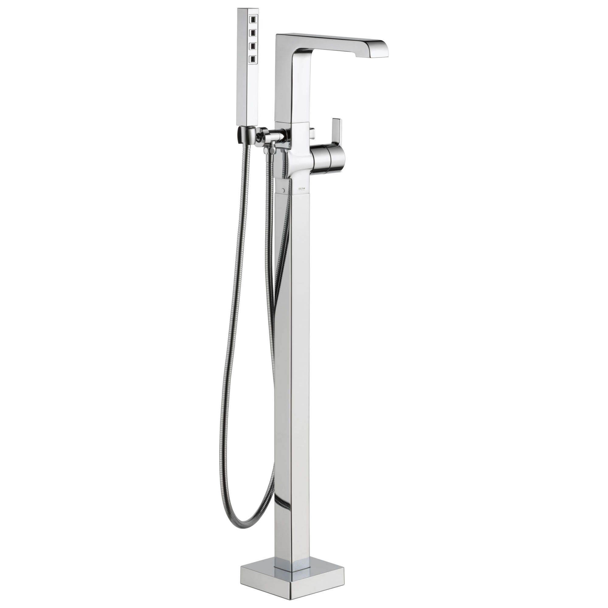 Delta Ara Collection Chrome Floor Mount Freestanding Contemporary Tub Filler Faucet with Hand Shower Includes Trim Kit and Rough-in Valve D2073V