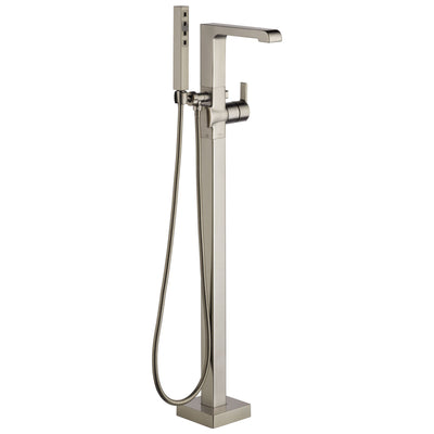 Delta Ara Collection Stainless Steel Finish Floor Mount Freestanding Tub Filler Faucet with Hand Shower Trim only (Requires Valve) DT4767SSFL