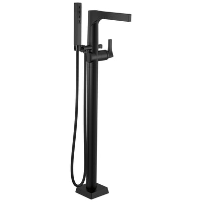 Delta Zura Matte Black Finish Freestanding Floor Mount Tub Filler Faucet with Hand Shower Includes Handle, Cartridge, and Valve D3609V