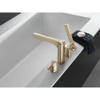 Delta Zura Champagne Bronze Finish 4-hole Lever Handle Roman Tub Filler Faucet with Handshower Trim Kit (Requires Valve) DT4774CZ