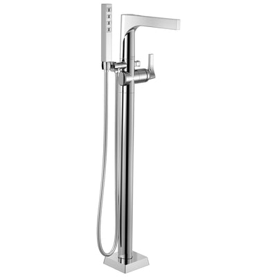 Delta Zura Collection Chrome Modern Floor Mount Freestanding Tub Filler Faucet with Hand Shower Trim Kit only (Requires Rough-in Valve) DT4774FL