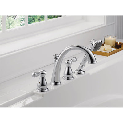 Delta Leland Deck-Mount Chrome Roman Tub Faucet with Valve and Handshower D877V