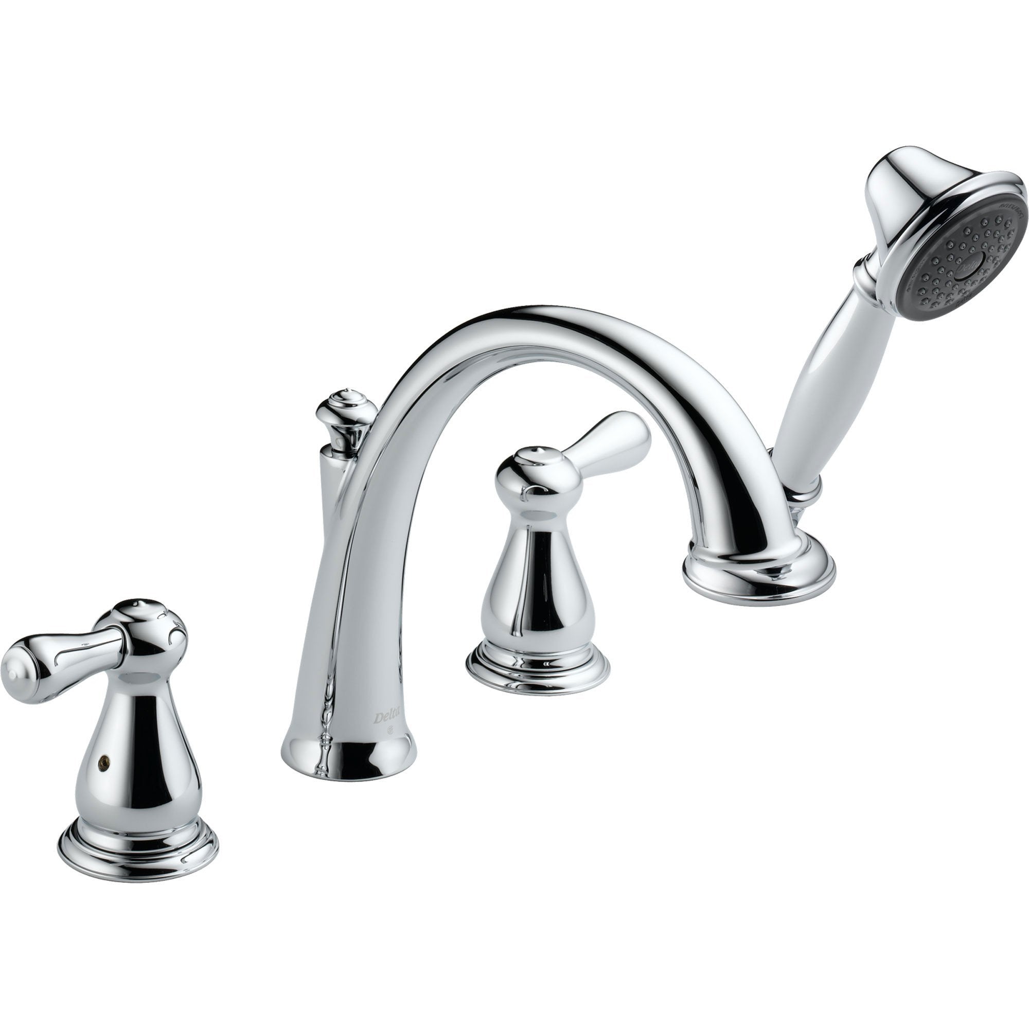 Delta Leland Deck-Mount Chrome Roman Tub Faucet with Valve and Handshower D877V