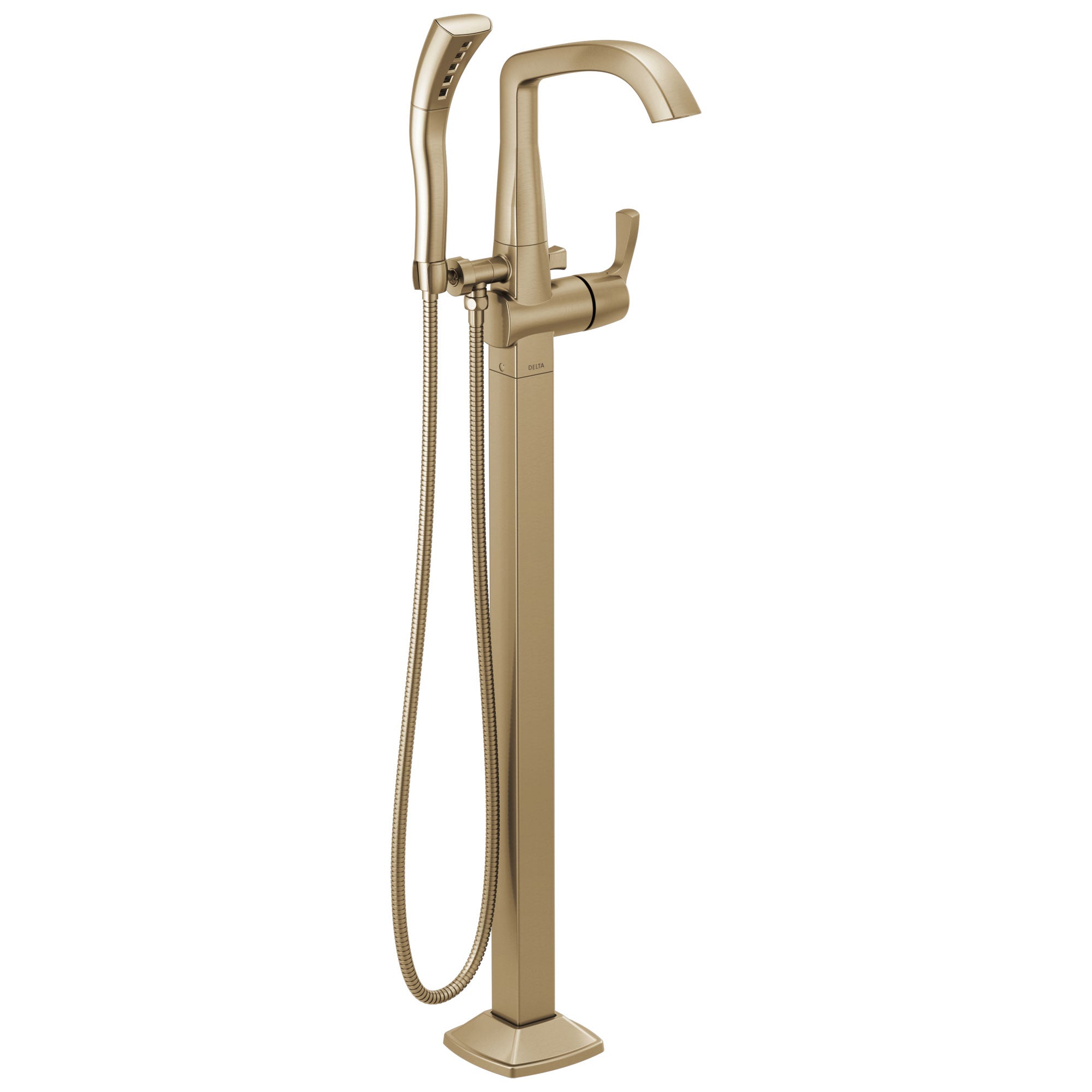 Delta Stryke Champagne Bronze Finish Single Handle Floor Mount Tub Filler Faucet with Hand Sprayer Trim Kit (Requires Valve) DT4776CZFL