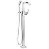 Delta Stryke Chrome Finish Single Lever Handle Floor Mount Tub Filler Faucet with Hand Sprayer Includes Rough-in Valve D3036V