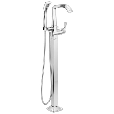 Delta Stryke Chrome Finish Single Handle Floor Mount Tub Filler Faucet with Hand Sprayer Trim Kit (Requires Valve) DT4776FL