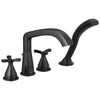 Delta Stryke Matte Black Finish Cross Handle Deck Mount Roman Tub Filler Faucet with Hand Shower Trim Kit (Requires Valve) DT47766BL