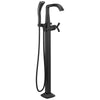 Delta Stryke Matte Black Finish Single Helo Cross Handle Floor Mount Tub Filler Faucet with Hand Sprayer Includes Rough-in Valve D3047V