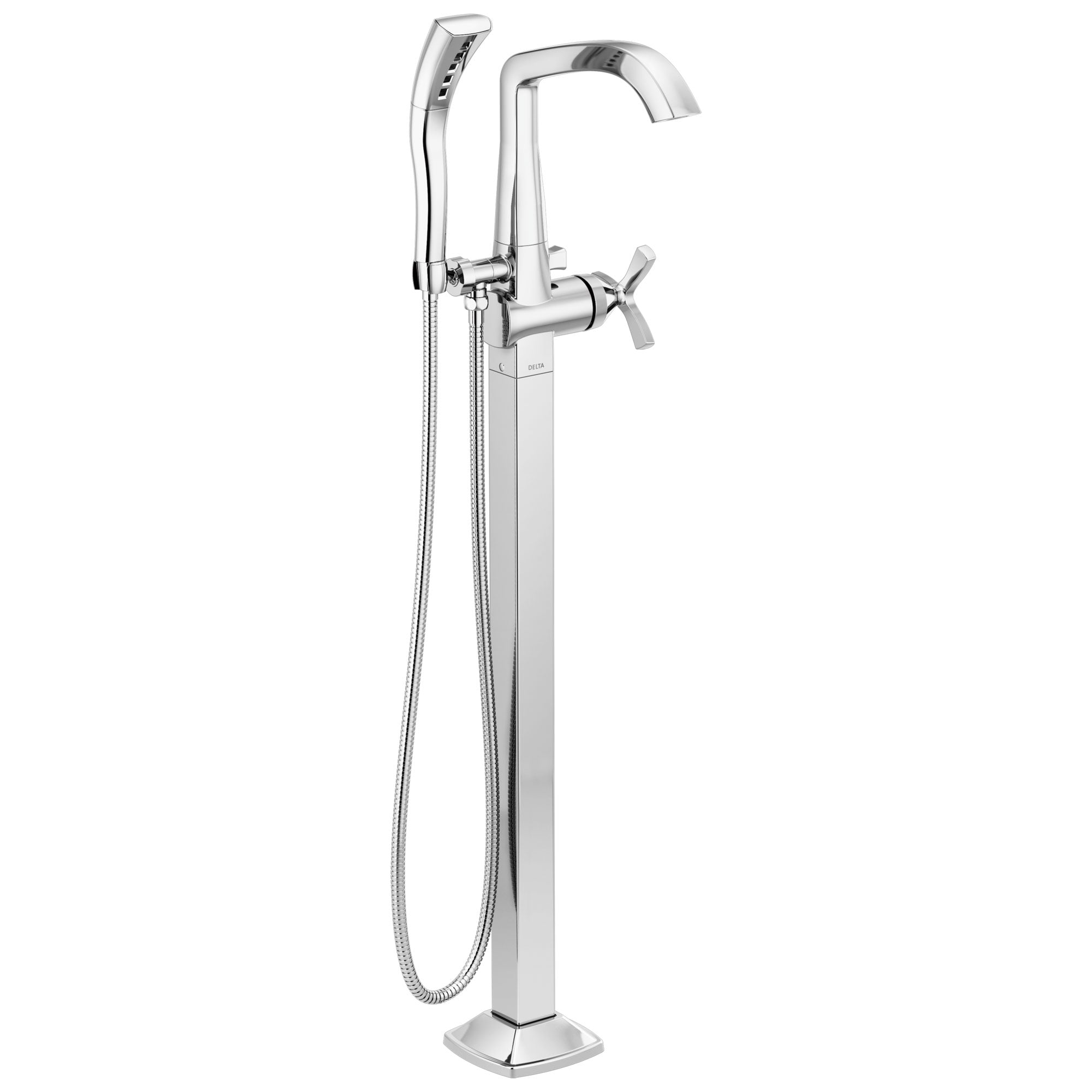 Delta Stryke Chrome Finish Single Cross Handle Floor Mount Tub Filler Faucet with Hand Sprayer Trim Kit (Requires Valve) DT47766FL