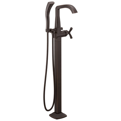 Delta Stryke Venetian Bronze Finish Single Helo Cross Handle Floor Mount Tub Filler Faucet with Hand Sprayer Includes Rough-in Valve D3043V