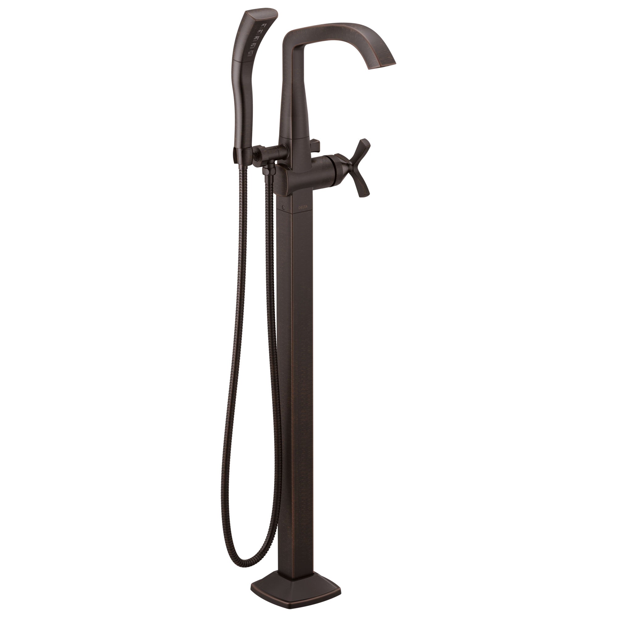 Delta Stryke Venetian Bronze Finish Single Cross Handle Floor Mount Tub Filler Faucet with Hand Sprayer Trim Kit (Requires Valve) DT47766RBFL