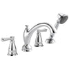 Delta Linden Collection Chrome Finish Deck Mounted Roman Tub Filler Faucet with Hand Shower Sprayer Includes Trim Kit and Rough-in Valve D2065V