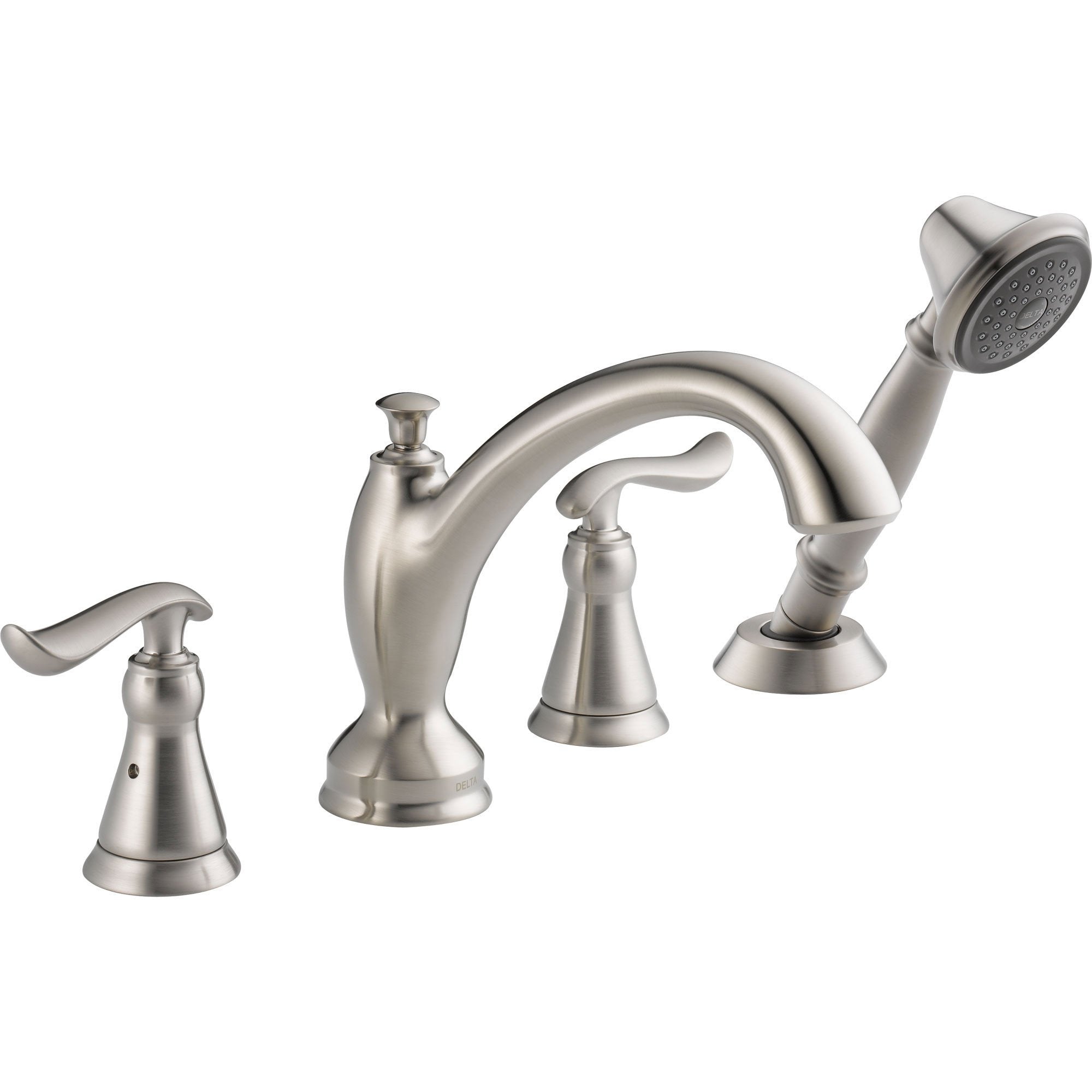 Delta Linden Stainless Steel Finish Roman Tub Faucet w/ Handspray & Valve D889V