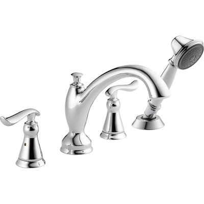 Delta Linden Chrome Deck-Mount Roman Tub Faucet with Valve and Handshower D886V