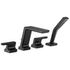 Delta Pivotal Matte Black Finish Roman Tub Filler Faucet with Hand Shower Trim Kit (Requires Valve) DT4799BL