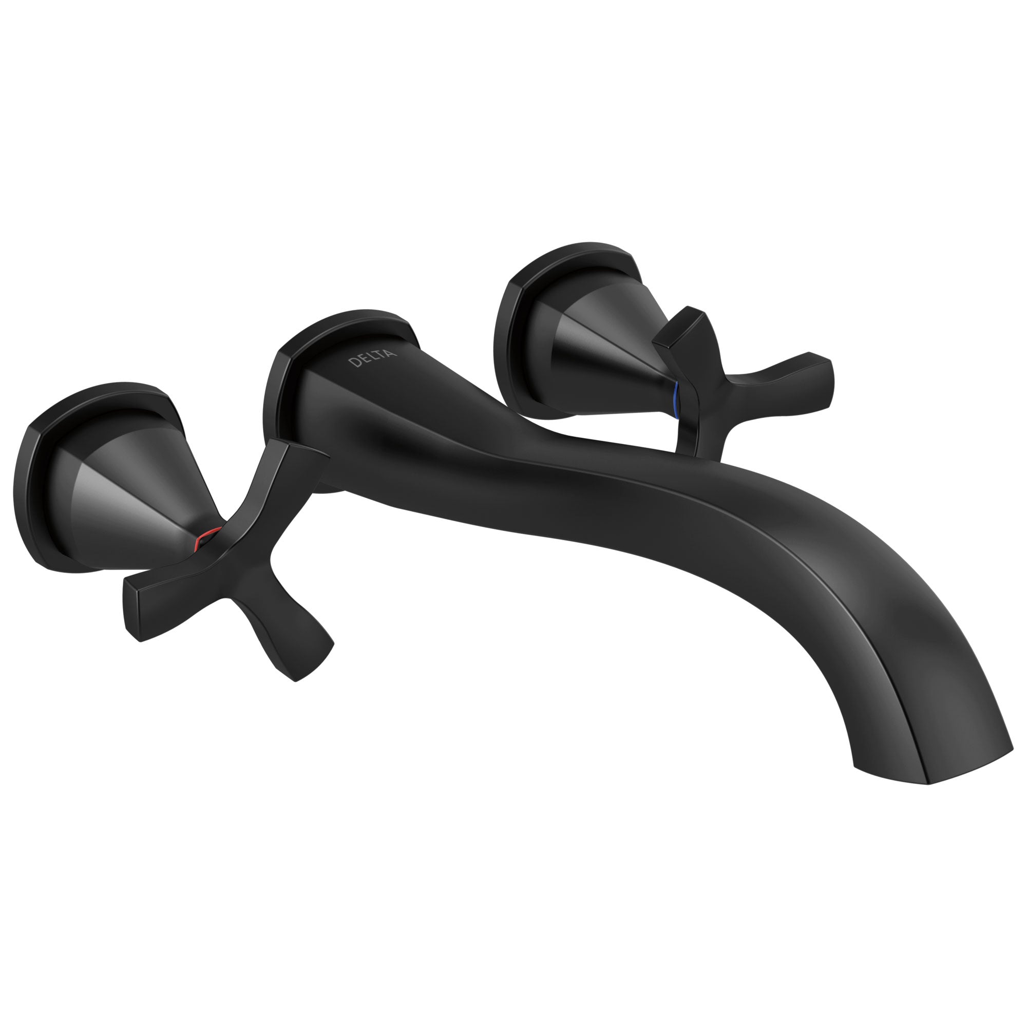 Delta Stryke Matte Black Finish Cross Handle Wall Mounted Tub Filler Faucet Trim Kit (Requires Valve) DT57766BLWL