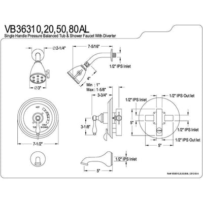 Kingston Brass Satin Nickel Tub and Shower Combination Faucet VB36380AL