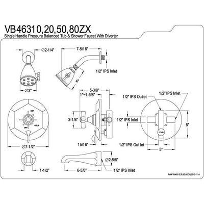 Kingston Brass VB46310ZX Tub and Shower Combination Faucet Polished Chrome