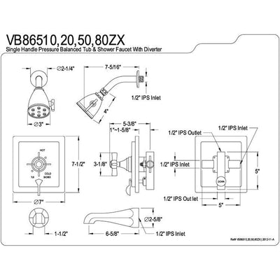 Kingston Brass VB86580ZX Tub and Shower Combination Faucet Satin Nickel