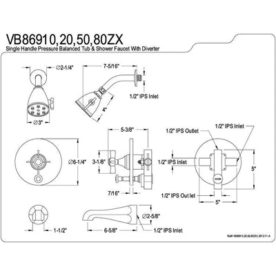 Kingston Brass VB86980ZX Tub and Shower Combination Faucet Satin Nickel