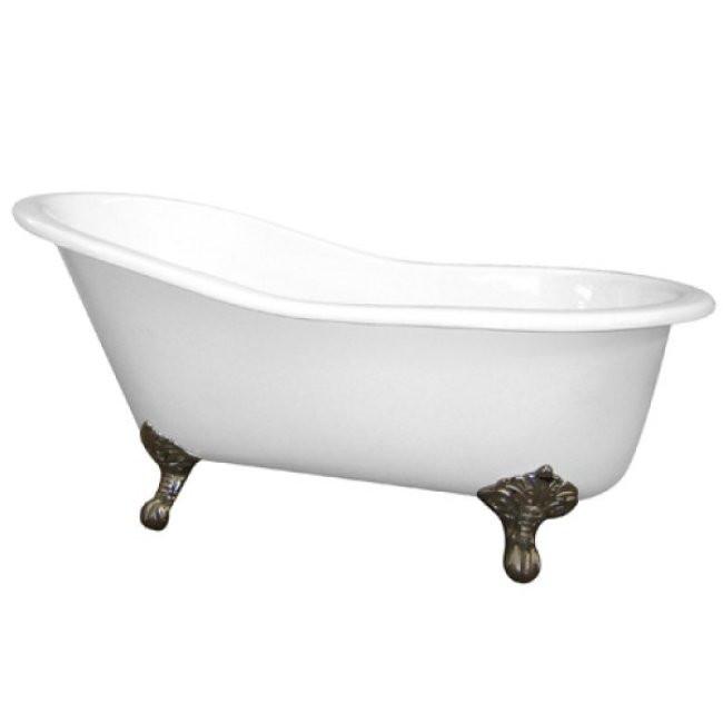 61" Small Cast Iron White Slipper Clawfoot Bathtub with Polished Chrome Feet