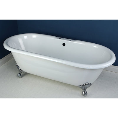 66" Large Cast Iron Double Ended White Clawfoot Bathtub with Chrome Feet