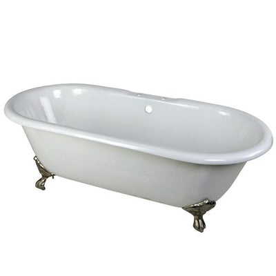 66" Large Cast Iron Double Ended White Claw Foot Bathtub with Satin Nickel Feet