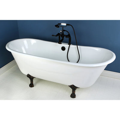 67" Large Cast Iron Double Slipper Clawfoot Bathtub with Oil Rubbed Bronze Feet