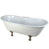 67" Large Cast Iron White Double Slipper Clawfoot Bathtub with Satin Nickel Feet