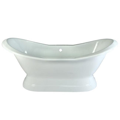 72" Large Cast Iron White Double Slipper Pedestal Freestanding Bathtub