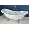 72" Large Cast Iron White Double Slipper Clawfoot Bathtub with Chrome Feet