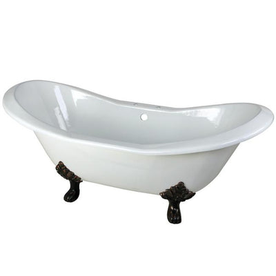 72" Large Cast Iron Double Slipper Clawfoot Bathtub with Oil Rubbed Bronze Feet