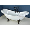 72" Large Cast Iron Double Slipper Clawfoot Bathtub with Oil Rubbed Bronze Feet