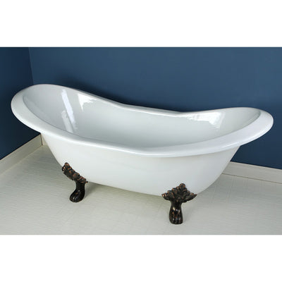 72" Large Cast Iron Double Slipper Clawfoot Bathtub with Oil Rubbed Bronze Feet