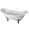 72" Large Cast Iron White Double Slipper Claw Foot Bathtub w/ Satin Nickel Feet