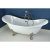 72" Large Cast Iron White Double Slipper Claw Foot Bathtub w/ Satin Nickel Feet