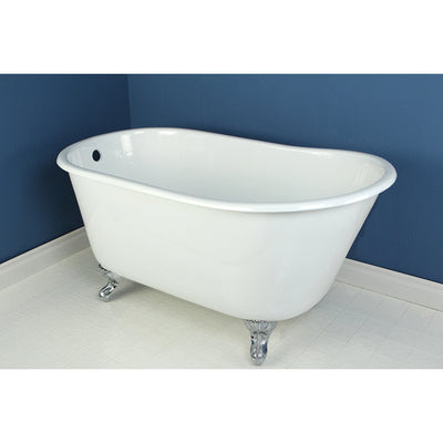 53" Small Cast Iron White Slipper Clawfoot Bathtub with Chrome Feet