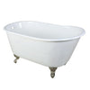 53" Small Cast Iron White Slipper Clawfoot Bathtub with Satin Nickel Feet