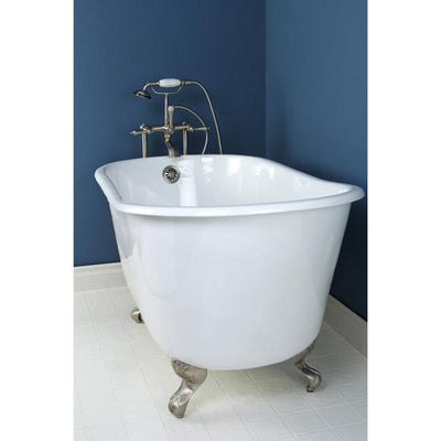 53" Small Cast Iron White Slipper Clawfoot Bathtub with Satin Nickel Feet