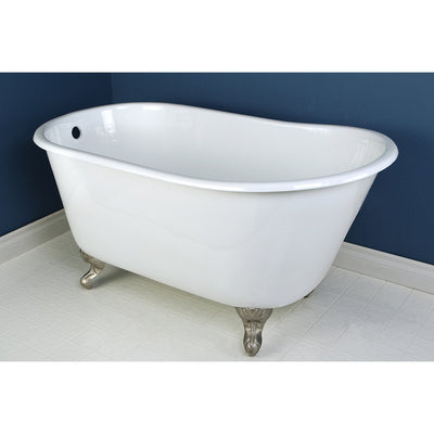 53" Small Cast Iron White Slipper Clawfoot Bathtub with Satin Nickel Feet