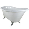 60" Small Cast Iron White Slipper Clawfoot Bathtub with Chrome Feet