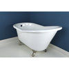 60" Small Cast Iron White Slipper Clawfoot Tub with Satin Nickel Feet