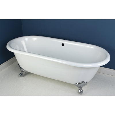 66" Large Cast Iron White Clawfoot Freestanding Bath Tub with Chrome Feet