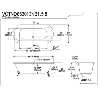 66" Large Cast Iron Double Ended White Claw Foot Bath Tub with Satin Nickel Feet