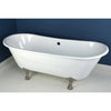 67" Large Cast Iron White Double Slipper Clawfoot Bath Tub w/ Satin Nickel Feet