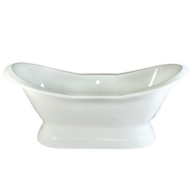 72" Large Cast Iron White Double Slipper Pedestal Freestanding Bath Tub