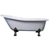 69" Large White Slipper Acrylic Clawfoot Bath Tub with Satin Nickel Lion Feet